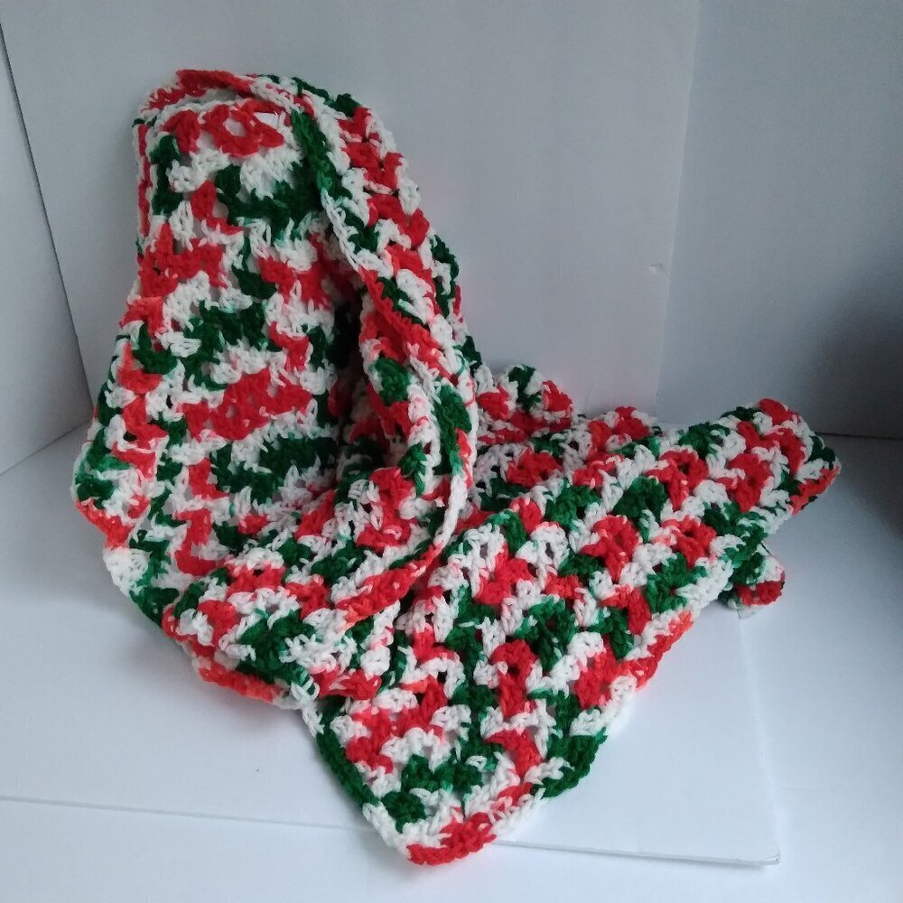 Handmade Crocheted Festive Cristmas Colors Baby Blanket 39" x 43"